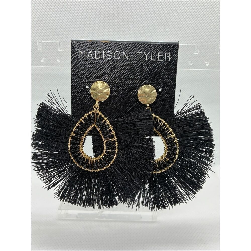 3For$20 Madison Black and Gold Fringe Teardrop Earrings